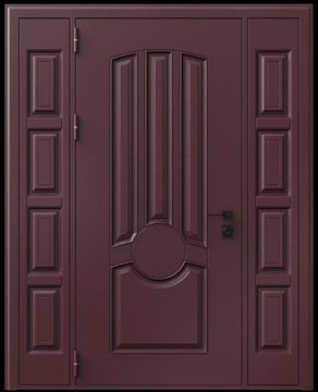 Входная термодверь с металлофиленкой, вставками по бокам и порошковым окрашиванием RAL 3007 (тип №3) Входная термодверь с металлофиленкой, вставками по бокам и порошковым окрашиванием RAL 3007 (тип №3)